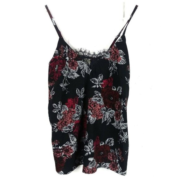 Japna Lounge Floral Crop Top Camisole Sz M Black Red Adjustable Spaghetti Straps - Picture 1 of 5
